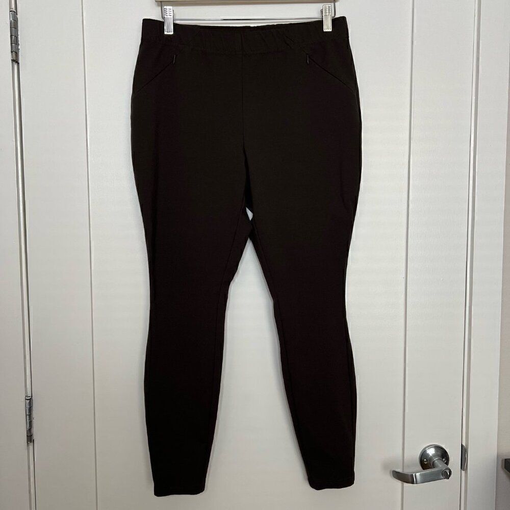 J Jill Ponte Leggings Pants Womens Sz M Brown Zip Pockets Stretch Pull On